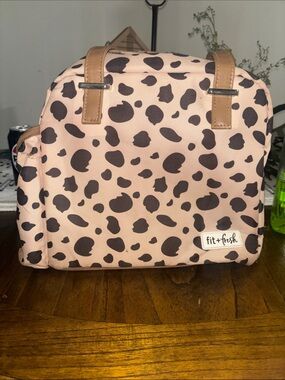 Fit + Fresh Pink Leopard-Print Cosmetic Lunch Bag with Tan Accents